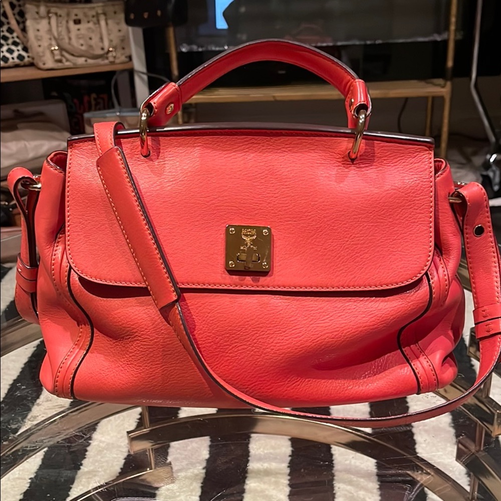 MCM Orange and Gold Satchel Luxurious Leather Bag